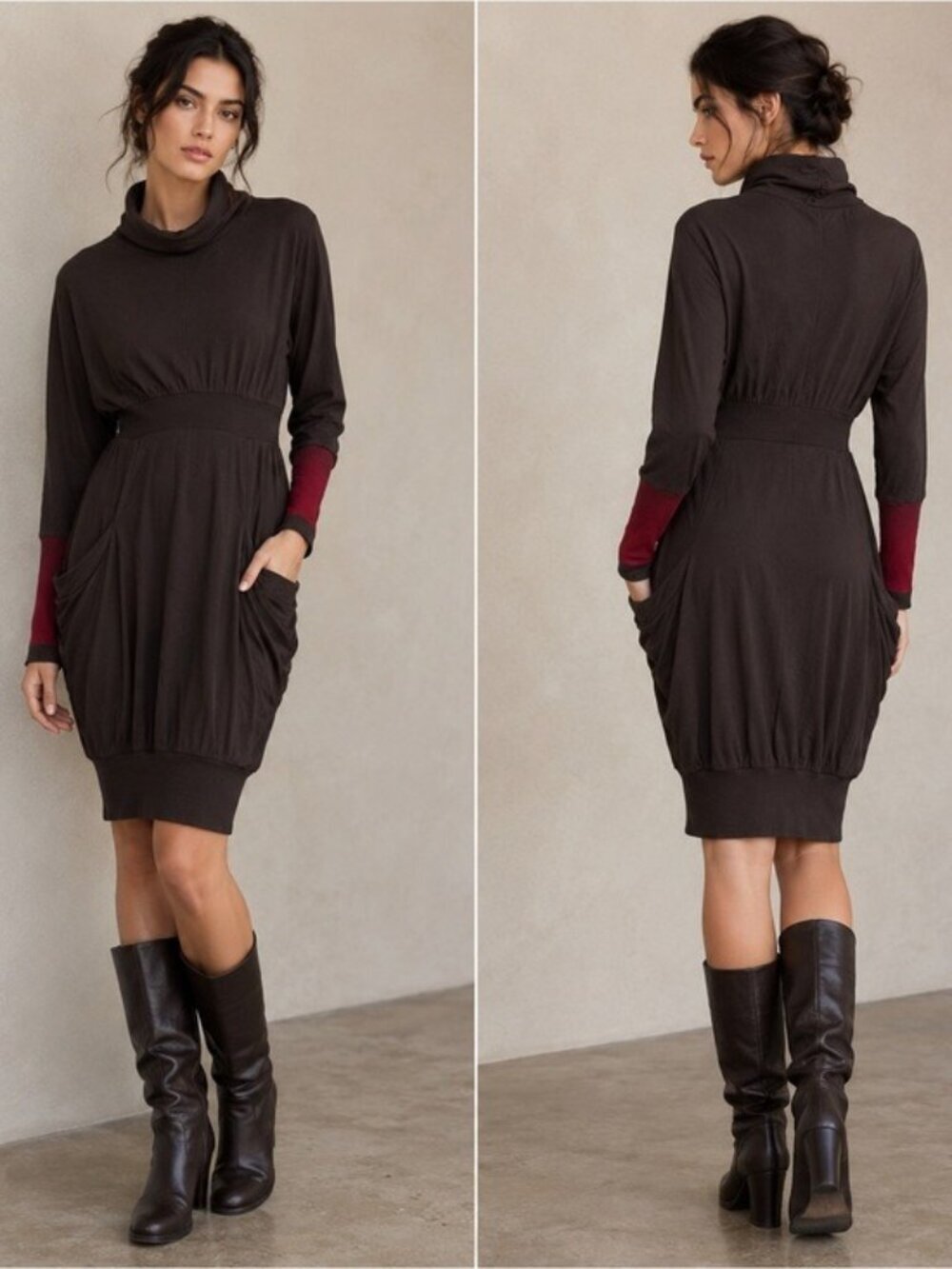 Cop Copine Brown Draped Cowl Neck Dress Taille 1 US Small Avant Garde